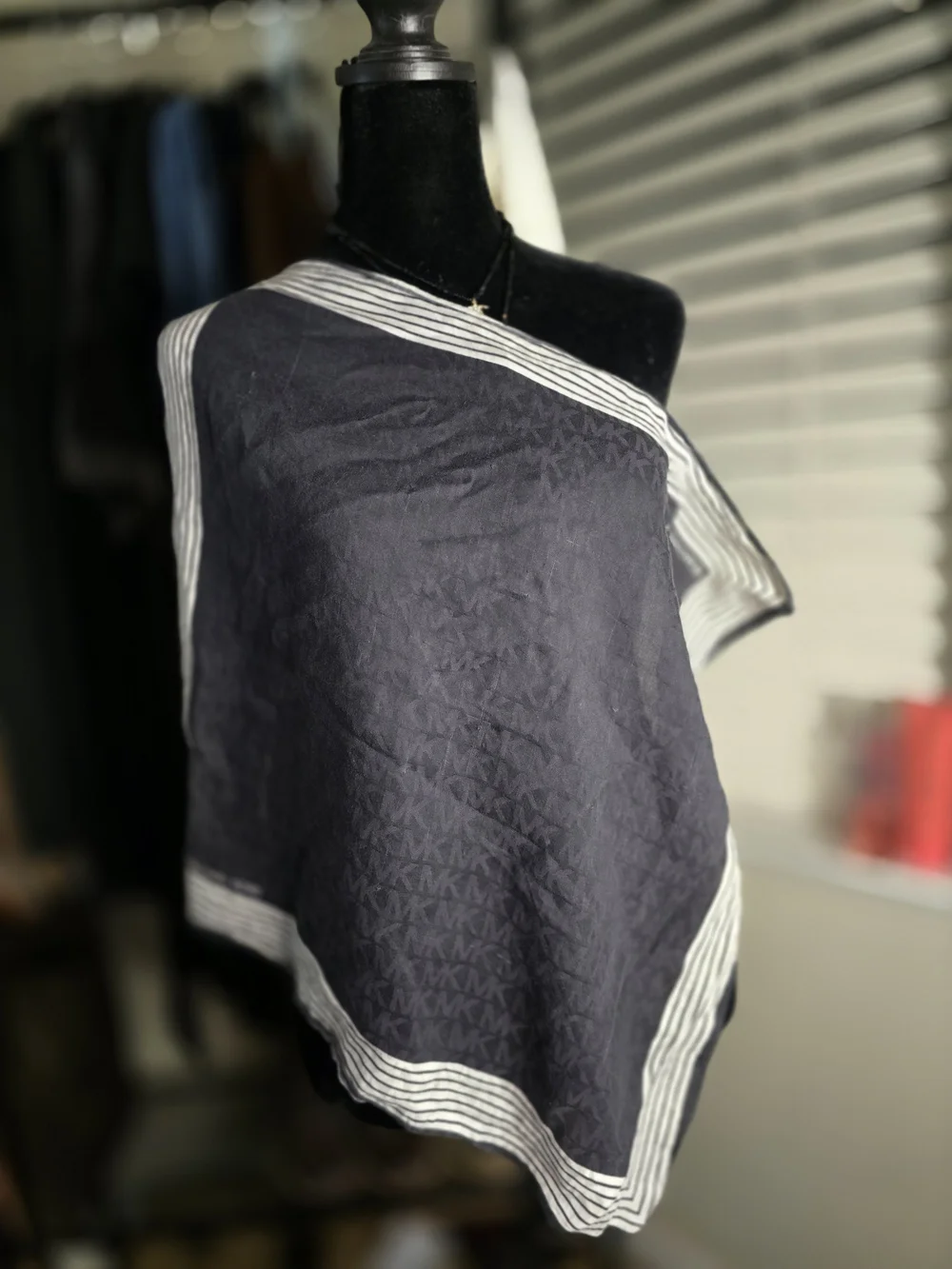 Michael Kors Black and White Striped Logo Scarf